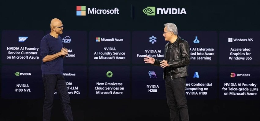 Satya Nadella and Jensen Huang at Microsoft Ignite 2023